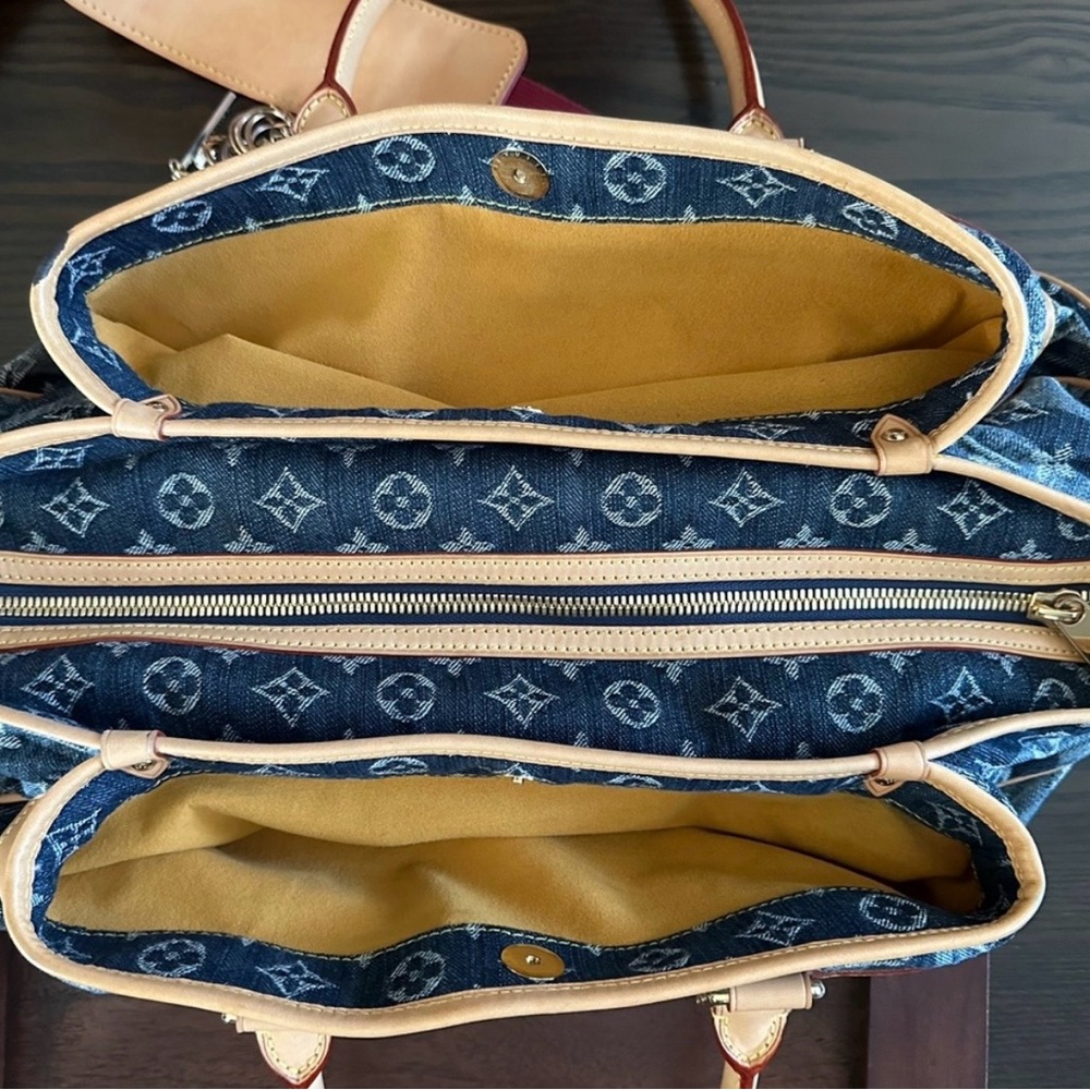 Louis Vuitton Blue Denim and Tan Handbag, 100% Authentic - Picture 8 of 12